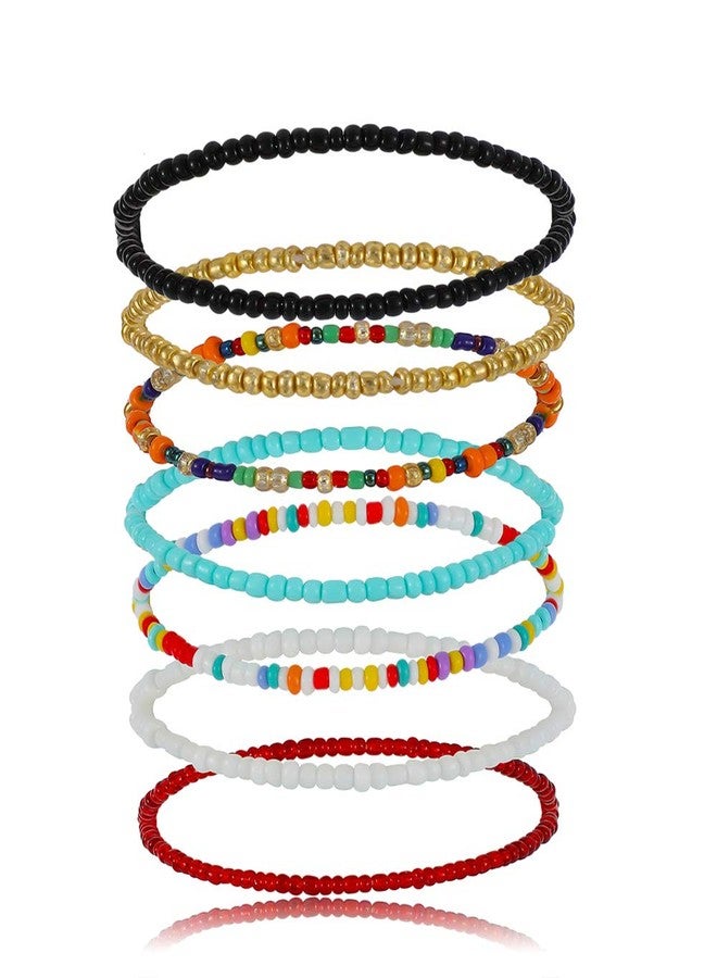 kelistom Boho Anklet for Women Handmade Elastic Beaded Ankle Bracelets for Women Summer Foot Jewelry (7PCS) - Image 1